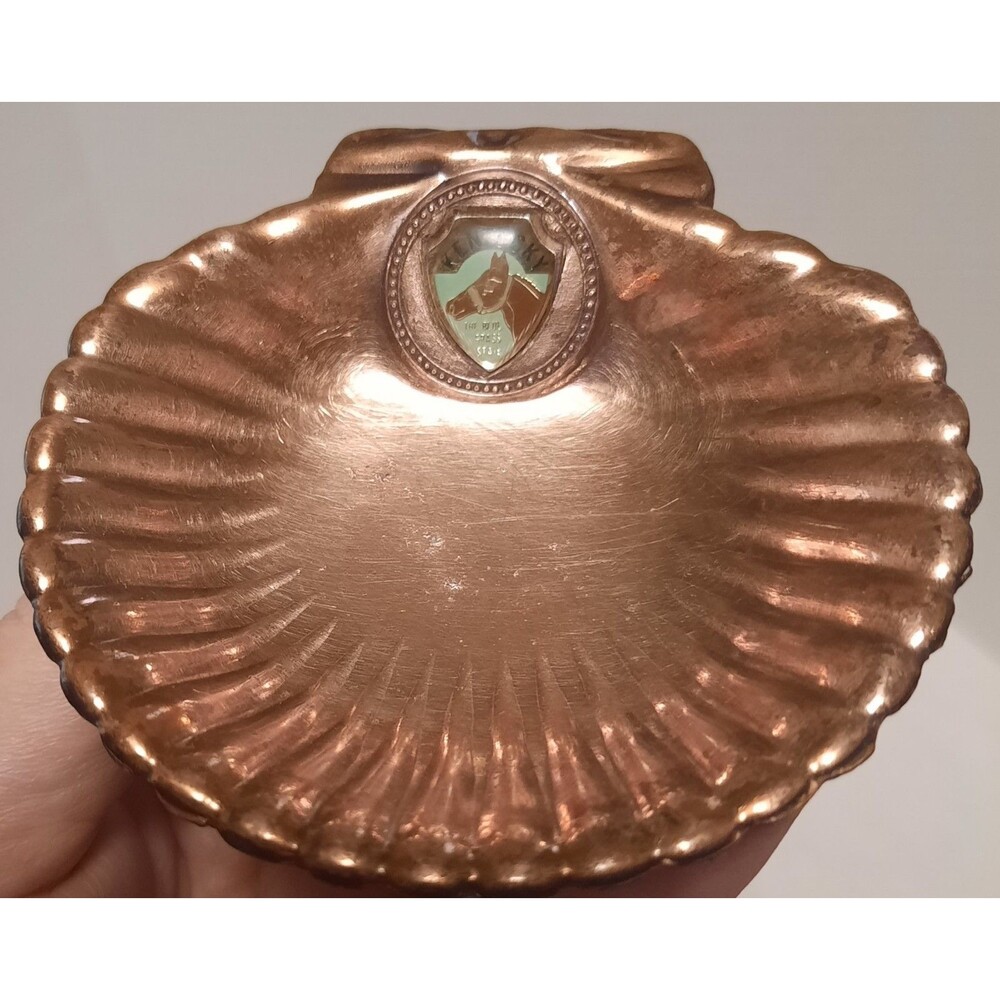 Vtg Kentucky Copper Ashtray Bluegrass State Souvenir Scalloped Edge Trinket Dish